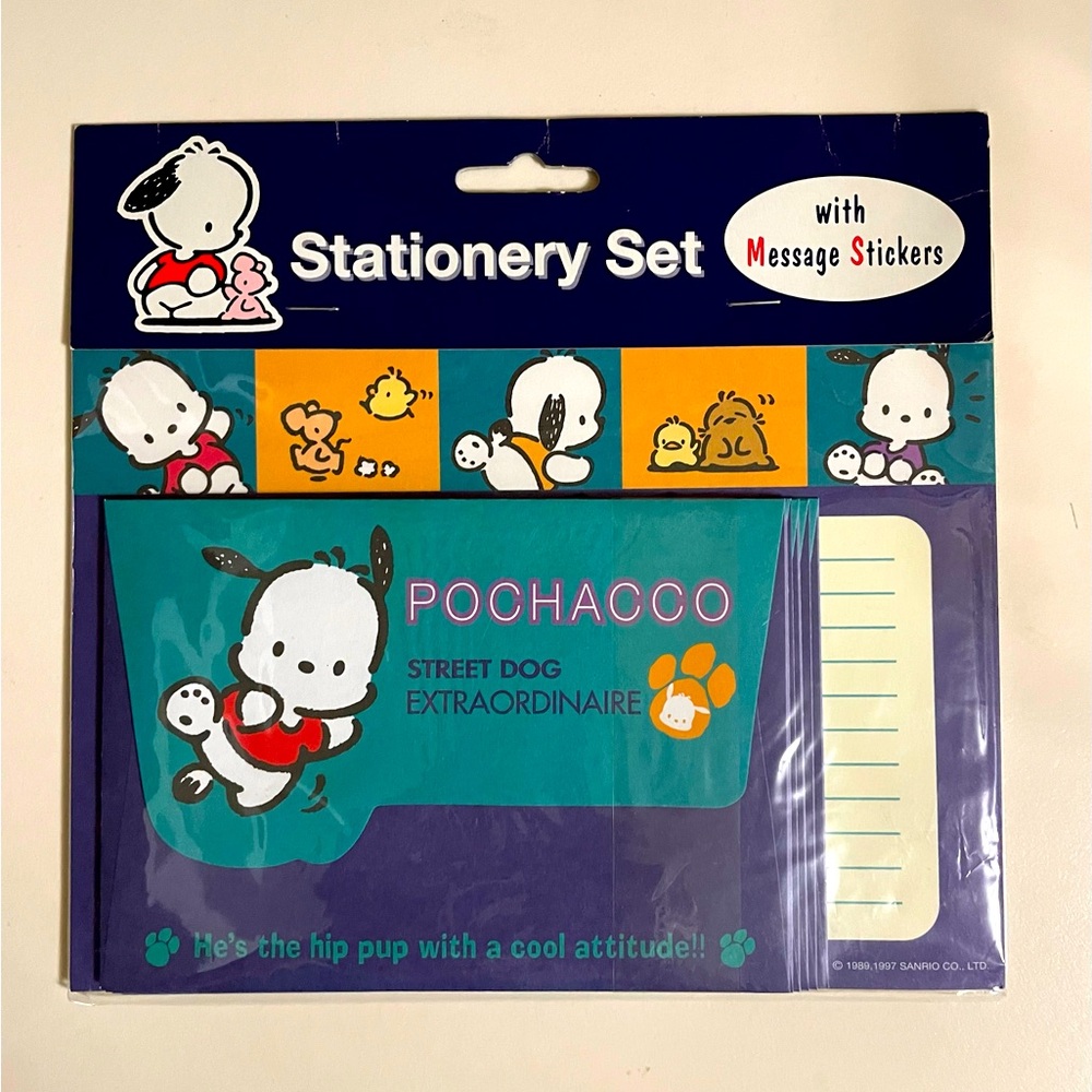 Vintage Sanrio Pochacco Stationery Set with Message Stickers.